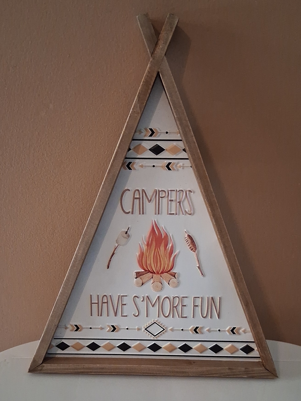 Ashland Tan, White and Orange Triangular 'Campers Have S'more Fun' Wall Art